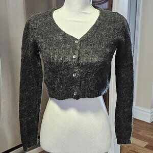 Vintage 80s 90s Cropped Shaggy Mohair Blend Cardigan Boxy Knit Sweater S USA